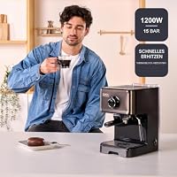 BLACK+DECKER BXCO1200E - Espressomaschine, 15 Bar, 1.200W, Thermoblock-Schnellerhitzung, Milchaufschäumer, gemahlener Kaffee oder Kaffepads, Edelstahl, schwarz – Ansicht 2