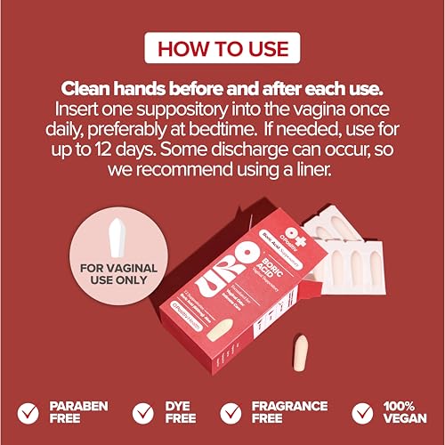 o positiv uro boric acid vaginal suppository  with lactic acid and aloe for fast relief and vaginal odor control  vegan free from parabens dyes and fragrances  12 count pack of 1