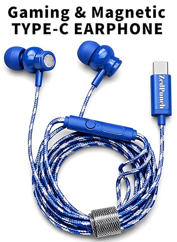 Image of Type-C Wired Earphone with Mic, 10mm Dynamic Bass Driver, Magnetic in-Ear Headphones, Metal Build, Low Latency Sound for Gaming, 3 Button Control, HD Calling, Voice Assistant (Dark Blue)