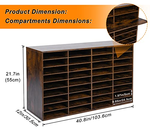 TQVAI Literature Organizer, Heavy Duty 36 Compartments Countertop Mail Organizer with Adjustable Shelves, Wooden Desk Paper Storage Organizer, Mailboxes Cubbies for Office, Classroom, Anqitue