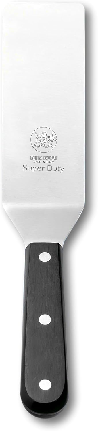 DUE BUOI Super Duty Narrow Spatula 50% thicker and stiffer than regular blade - blade dimension 2” x 6”1/3 - Hardened stainless steel. Kitchen bbq grill - Full Tang Triple Riveted. ICQ Approved.
