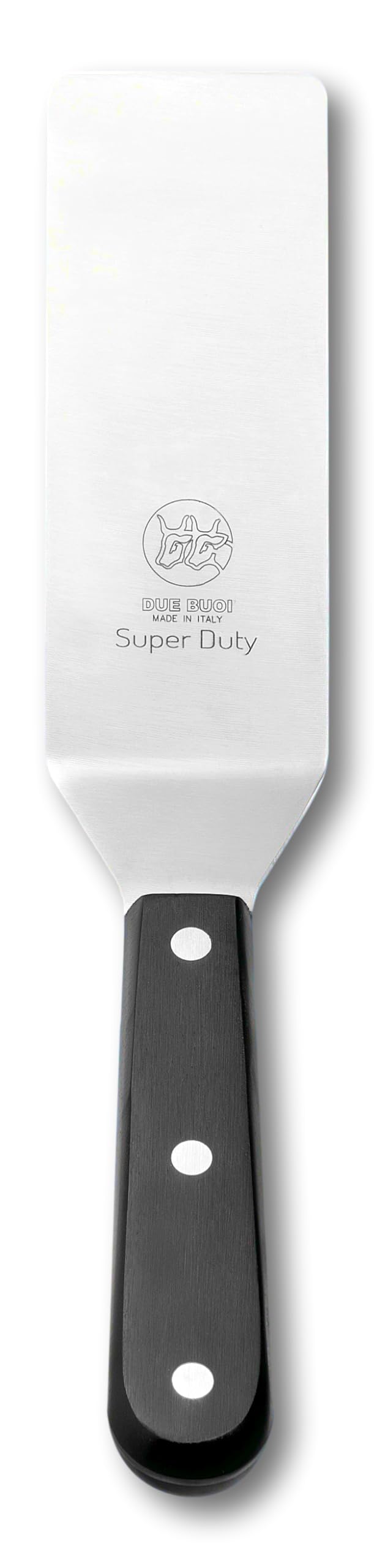 DUE BUOISuper Duty Narrow Spatula 50% thicker and stiffer than regular blade - blade dimension 2” x 6”1/3 - Hardened stainless steel. Kitchen bbq grill - Full Tang Triple Riveted. ICQ Approved.