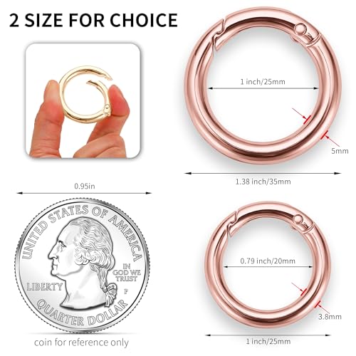 Image of Gkeygo Key Ring Clip, 4 /5 Inch Keychain Rings, 8 Pack Round Carabiner Clip for Keys, Buckle, Bags, Purses - Key Chain Hooks Replacement Keychains Lanyard DIY Crafts, Rose Gold