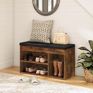 Hoobro shoe storage bench with padded cushion entryway bench with flip open storage box and adjustable shelf shoe rack with hidden compartment for entryway living room rustic brown bf40hx01  urban country home decor