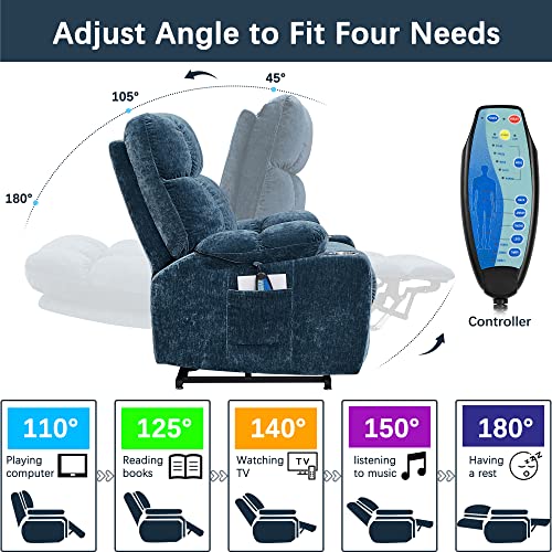 Electric Power Lift Recliner Oversize Chair Dual Motor Vibration Massage Heated Gift Fabric Single Sofa For Elder With Side Pockets Cup Holders For Living Room 180 Degree For Flat Sleeping #TOP1