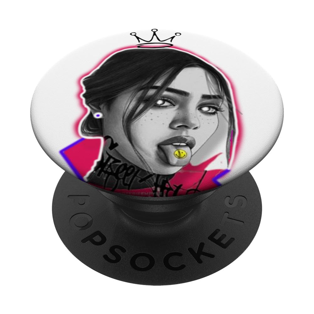 Pretty Party Girl Pink Boss Babe Queen Indigo PopSockets Adhesive PopGrip, Black