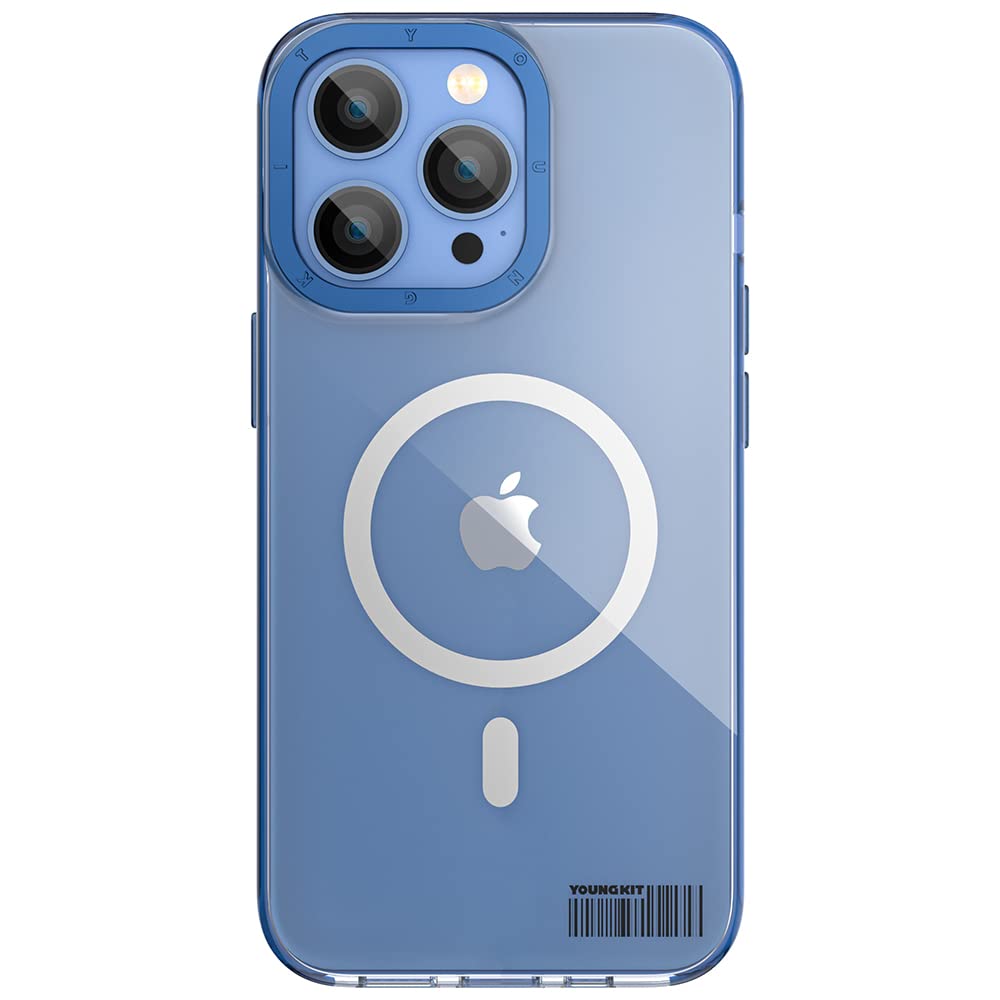 YOUNGKITMagnetic Compatible for iPhone 14 Pro Case Full Protection Clear [Anti-Yellowing] Miltary Shockproof Hard Back Cover & Soft Bumper Protective Phone Case,Blue