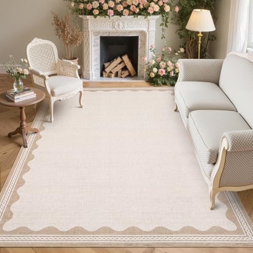Garvee Large Washable Rug 9x12 Modern Bordered Living Room Rug Non Slip Stain-Resistant Low Pile Floor Cover Ultra Soft Foldable Indoor Carpet for Bed