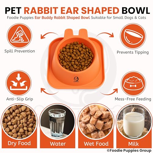 Image of Foodie Puppies Pet Feeding Tilted Cat Bowl - (Ear Buddy Rabbit Shape) | Durable, Anti Vomiting, Healthy Cat Feeder for Persian Cat Prevent Tipping Over | Bowl for Cats, Kittens & Puppies