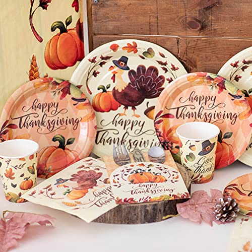 Happy Thanksgiving Napkins Disposable Paper Pack Of 50 | 6.5 X 6.5 Inches Folded | Cocktail Napkins, Turkey, Autumn, Leaves, Pumpkins, Party Supplies Tableware Decor #TOP4