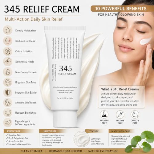 Image of KIMEE 345 Relief Cream | Daily Face Moisturizer for Soothing Recovery and Blemish Care with PDRN and Niacinamide | Korean Vegan Skincare for All Skin Types | 50ml