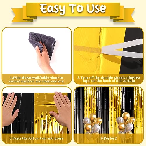 Image of Voircoloria 2 Pack Black and Gold Foil Fringe Backdrop Curtains, Tinsel Streamers Birthday Party Decorations, Fringe Backdrop for 2026 New Yew Decorations, Anniversary,Graduation, Retirements Party