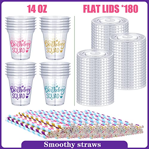 60 Pcs Birthday Squad Plastic Cups 14Oz Happy Birthday Party Cups With Lids And Colorful Straws Pet Birthday Squad Party Cups Set For Birthday Party Decorations Birthday Gift #TOP2