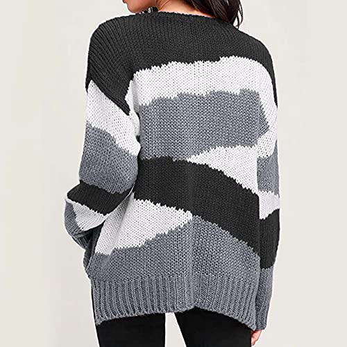 Vleermuismouwen schoudervrij lange mouwen gebreide trui dames elegant gestreept sweatshirt casual lange mouwen ronde hals gebreide trui dames trui trui winter jumper bovenstuk outwear - Image 3