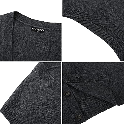 Kallspin Men's Vest Sweater Cashmere Wool Blend V Neck Sleeveless Button Cardigan Sweater(Charcoal.medium) #TOP6