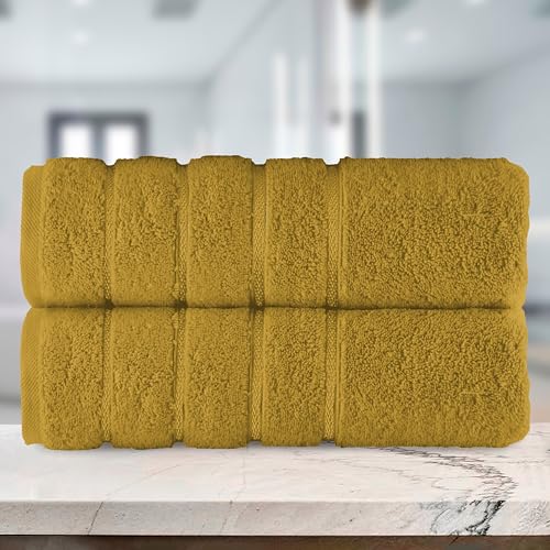 Image of Elegant Comfort 100% Turkish Cotton 4 Lines Viscose Stripe Luxury 2 Pack Bath Towel Set 27 x 54 Inch - Super Soft and Highly Absorbent Premium Hotel Spa Quality Towels for Bathroom Use, Gold