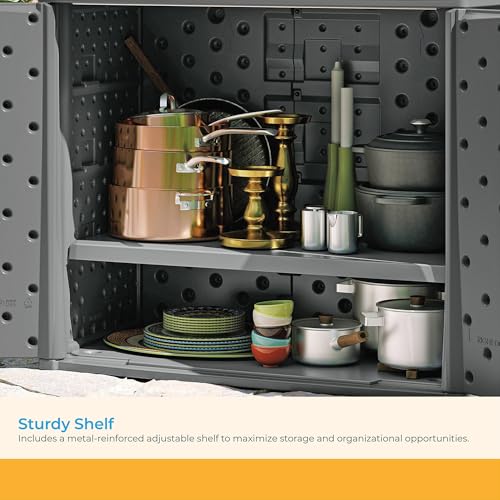 Image of Suncast Lockable Outdoor Cabinet Storage for Patio, Garden and Backyard, 97 Gal, Cool Gray