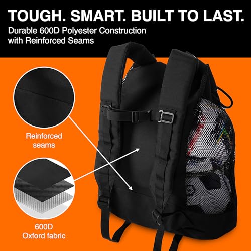 Fitdom Heavy Duty Small Mesh Equipment Ball Bag w/Adjustable Backpack Shoulder Strap Design for Coach. 2 Different Size Compartments. Perfect for Soccer Football Volleyball Basketball & Water Sports - Thumbnail 4