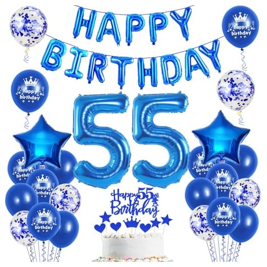 Globos 55 cumpleaños decoración hombre azul feliz cumpleaños 55 cumpleaños decoración fiesta juego 55 cumpleaños decoración para hombre 55 años