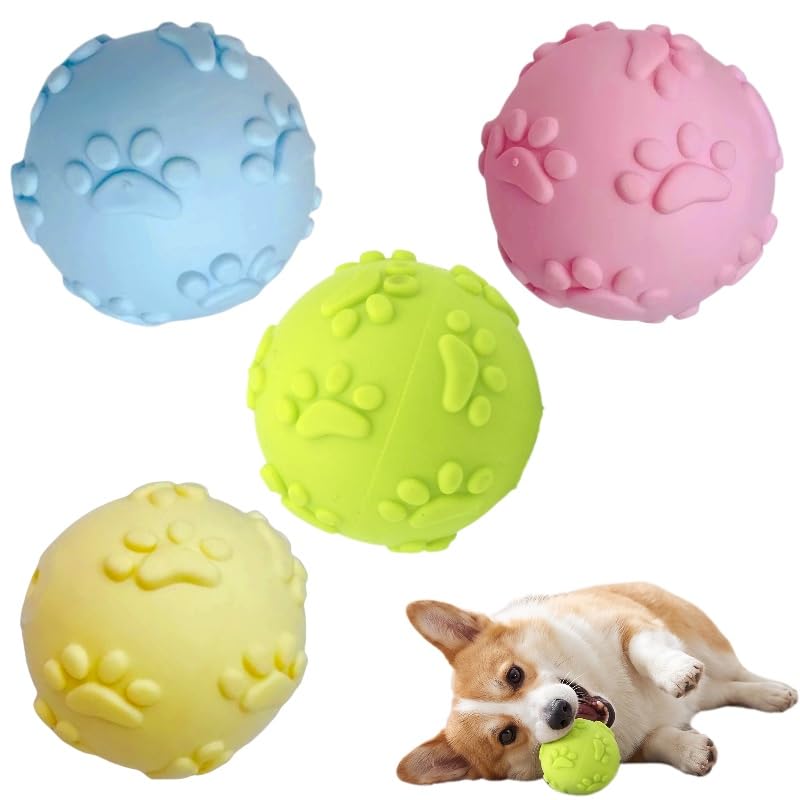 SMYJDMM 4 Stück Hundespielzeug Bälle, Quietsche Bälle, Hundeball Schwimmfähig, Hund Kauspielzeug, 6cm Hunde Quietschball Set(Blau, Rosa, Grün, Gelb)