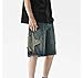 POHADON Y2K Blue Denim Shorts Summer Casual Loose Straight Leg Unisex Baggy Jeans Shorts Jorts Grunge Harajuku Streetwear (Star Patch,S)
