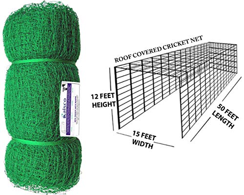 Image of Raisco 50x15x12 Feet(2310 Square Feet) Roof Cover Nylon Practice Cricket Net (Green)