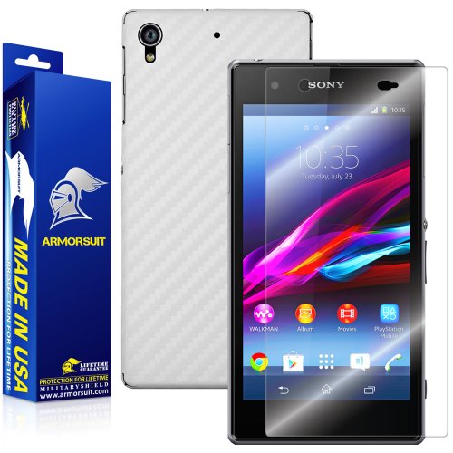 Armorsuit MilitaryShield® Sony Xperia Z1S Screen Protector + White Carbon Fiber Full Body Skin/Front Anti-Bubble Ultra HD Shield w/Lifetime Replacements