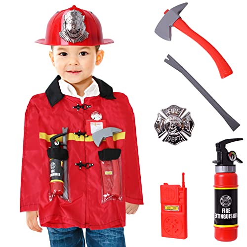TE-Trend Kinder Feuerwehr-Kostüm – Feuerwehrjacke mit Zubehör –...