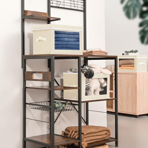 Image of Homsorout Fabric Storage Bins with Lids, Storage Cubes with Window, Decorative Storage Boxes Baskets for Organizing, Closet Organizer Storage Bins for Home, Office, 3 Packs, Beige