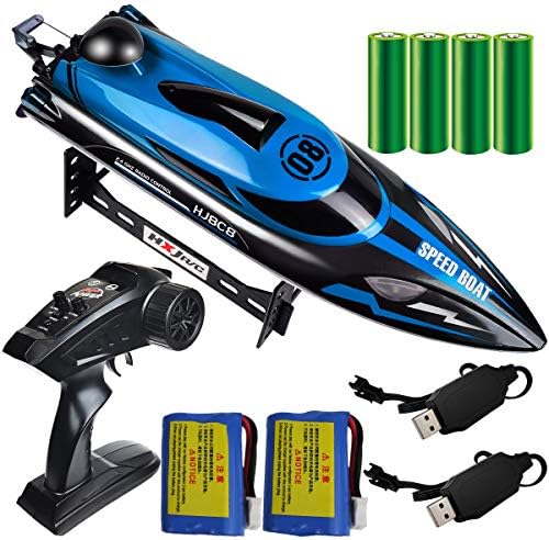 HONGXUNJIE 2.4Ghz RC Boat- 22+ MPH High Speed Remote Control Boat for Adults and Kids for Lakes and Pools with 2 Rechargeable Batteries, Low Battery Alarm, Capsize Recovery (Blue) Age 14