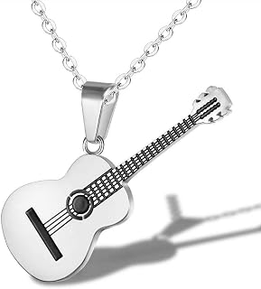 Generic Retro Punk Rock Guitar Pendant Necklace Men's Fashion Cool Street Music Party Jewelry Gift (Silver)