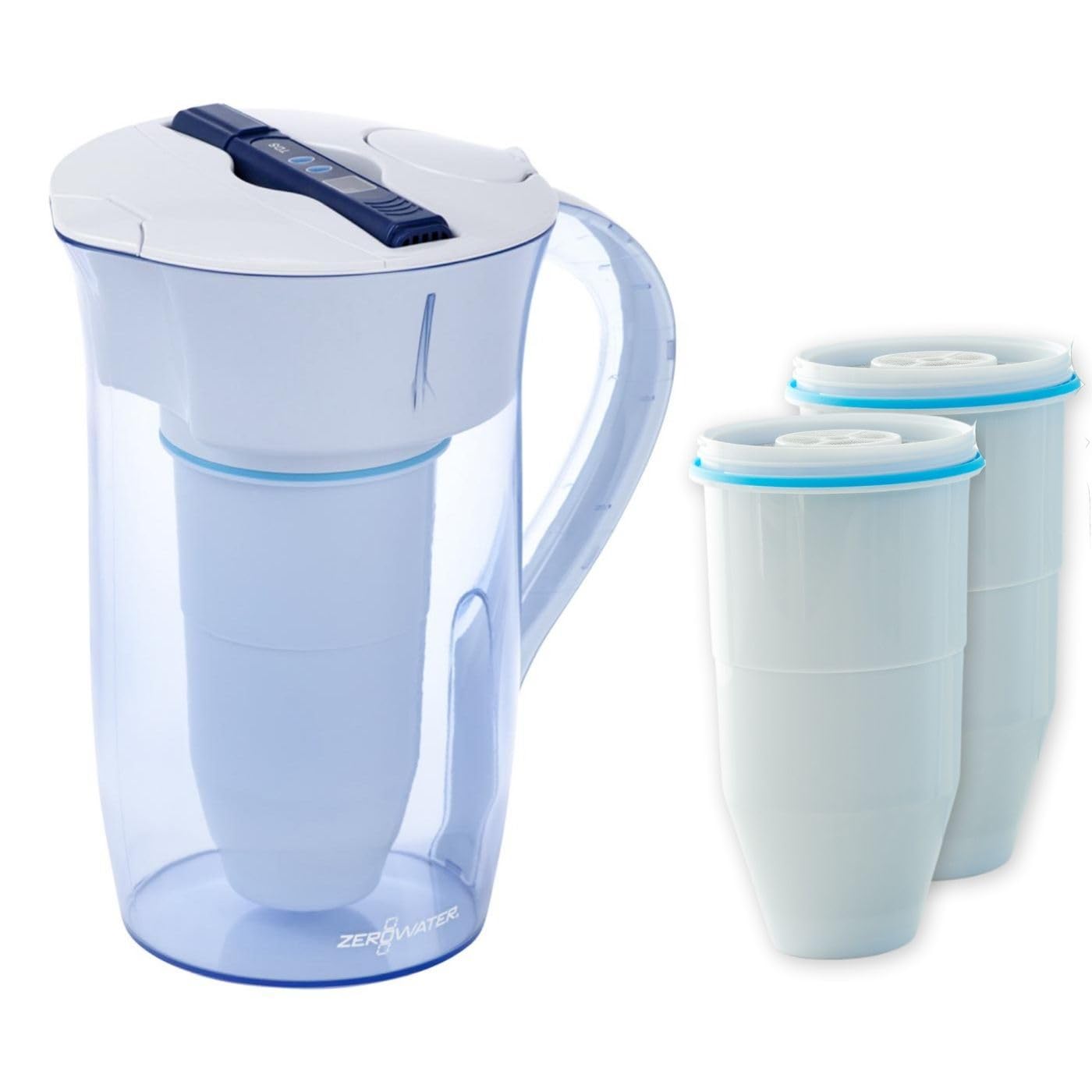 ZeroWater Combo Jarra filtradora de agua Redonda de 2,4 litros con 3 Filtros y Medidor de Calidad de Agua incluido, Libre de BPA y certificada para Reducir el Plomo y Otros Metales Pesados