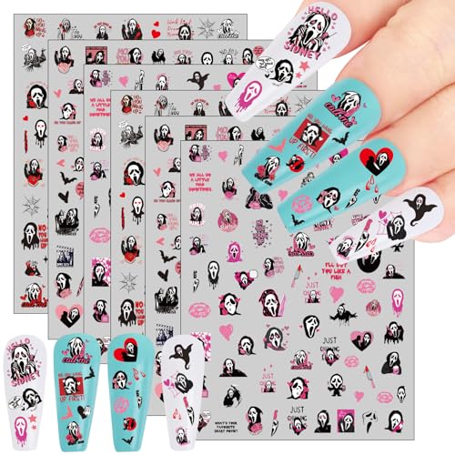 Zaamwoyy 6 Sheets Cute Ghost Nail Art Stickers Halloween 5D