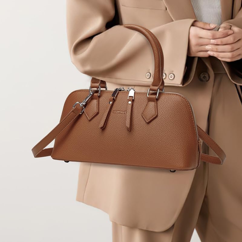 Women's Top Handle Crossbody Bags PU Leather Satchel Bags with Detachable Strap Purse for Women - Image 2