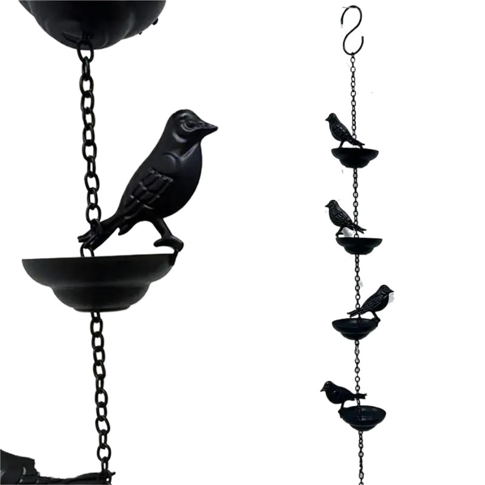 Cadenas de lluvia de hierro artesanales YUSUZH con diseño de pájaros decorativos