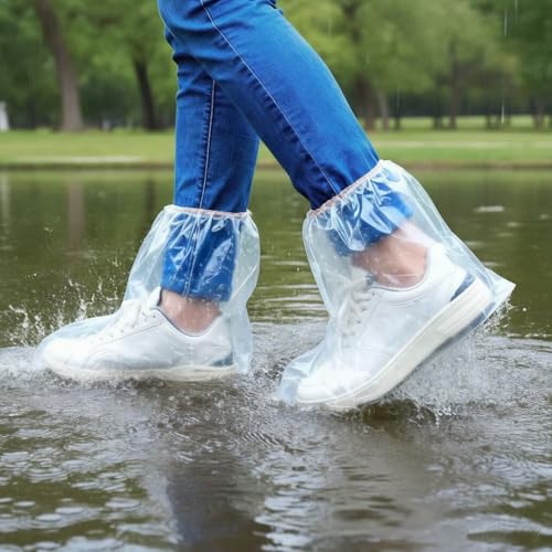 Waterproof Shoe Covers, Disposable Rain Boot Covers with Anti-Slip Soles for Men and Women, Clear Plastic Overshoes, 10 Pairs (10) ，Reusable rain shoe covers