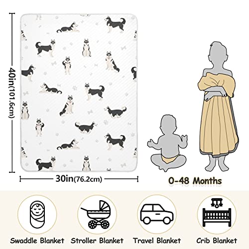 Image of Husky Black Cotton Swaddle Blanket for Infants, Lightweight Soft Receiving Blanket for Crib, Stroller, Nursery - 30X40 in