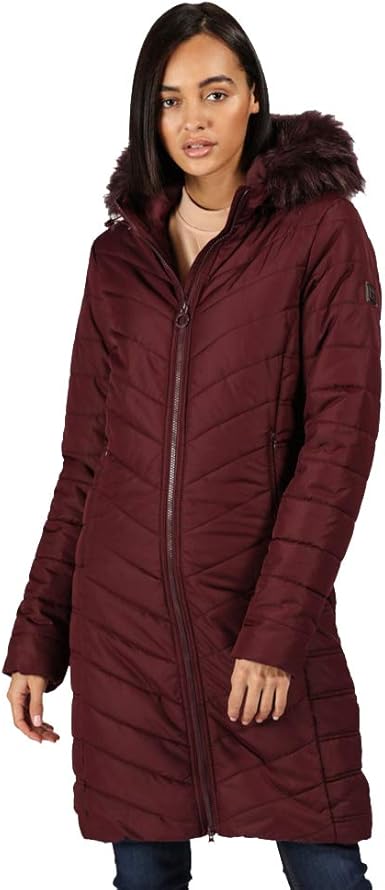 Women's fritha insulated quilted fur trimmed hooded parka jacket Clearance