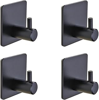 Self Adhesive Hooks 4 Pack, Coat Hooks, Sticky Hooks Strong, 3M Command Hook, for Stick on Hooks Door Hooks, Bathroom Hooks, Wall Hooks, Kitchen Hooks, Suction Hooks (Black)