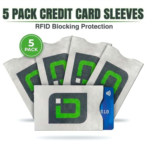 Image of RFID Blocking Credit Card Sleeve Protectors - USA Made Slim Wallet Inserts for Credit Cards, Debit Cards & ID Protection (5, Logo 5 Pack Tyvek)