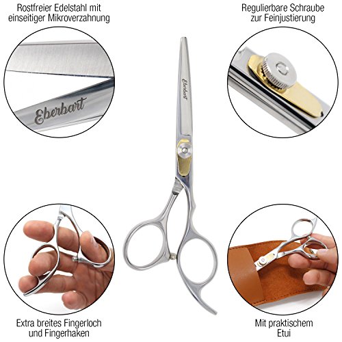 Foto von Eberbart Bartschere inkl. Kunstleder Etui + Gratis-eBook – Professionelle Haarschere aus rostfreiem Edelstahl zum präzisen Schneiden und Trimmen von Bart und Gesichtsbehaarung (Länge 18 cm)