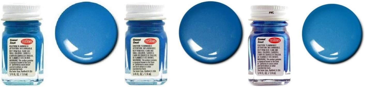 Make Your Day Blue Enamel Paint Variety, Blue, Dark Blue, Metal Flake Blue, Sea Blue, Light Blue, Sky Blue, Artic Blue Metallic, Blue Fluorescent, Turquoise, Gloss Black, and Thinner 1/4 oz (Pack of 11) - with MYD Paint Brushes