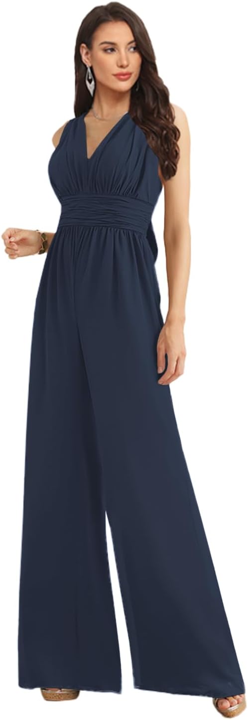 Women’s Convertible Bridesmaid Dresses for Wedding Ruffle Prom Jumpsuit Chiffon One Piece Long Evening Dress