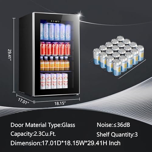 Image of Antarctic Star Beverage Refrigerator Cooler ETL Approved - 95 Can Mini Fridge Glass Door for Soda Beer Wine, 32-61℉, Quiet Compressor, Removable Shelves for Home, Office or Bar, 2.3 cu.ft