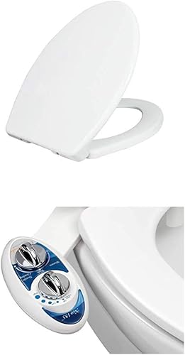 LUXE TS1008E - Asiento de inodoro alargado y cómodo + paquete LUXE Bidet Neo 185 azul