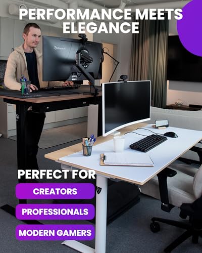 Image of Arozzi Arena Nordico Gamer Desk - 55x27.6 inch Electric Standing Table - PC Gaming Desk with Storage for Cables - Dual Cable Baskets, Split Tabletop, Monitor Arm Friendly - Black