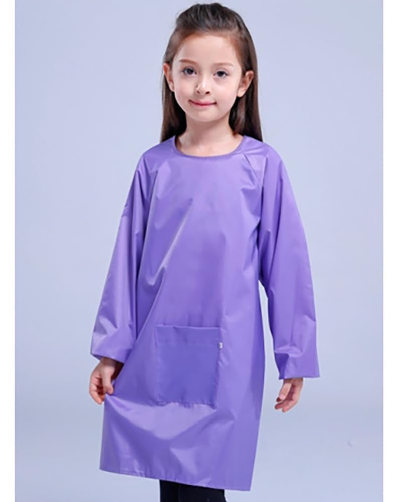 Yiqeenho Kids Art Smock Waterproof Painting Apron Artist Smocks for Children Long Sleeve Smock with Pocket Purple 2XL Fit Height 115-130CM - Image 2