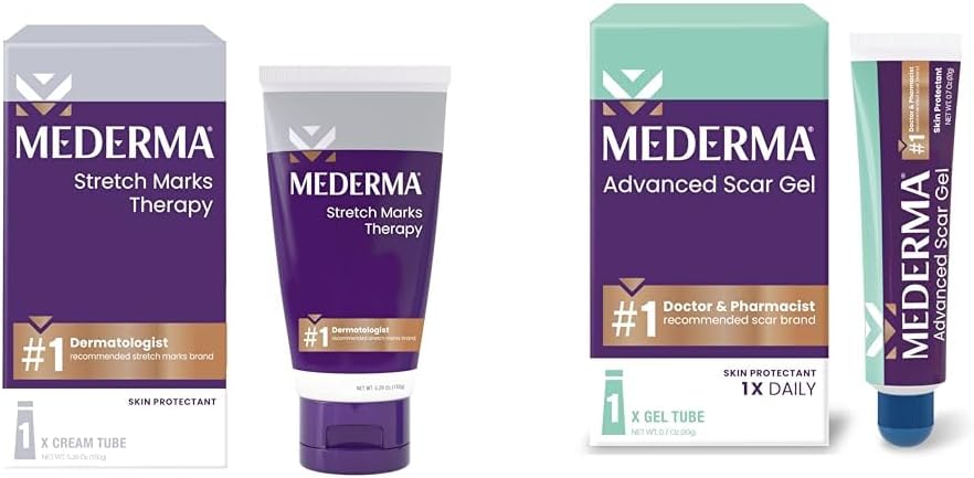 Mederma Stretch Marks Therapy, Helps Prevent and Treat Stretch Marks & Advanced Scar Gel, Treats Old and New Scars, Reduces the Appearance of Scars from Acne, Stitches, Burns and More, 0.70oz (20g)