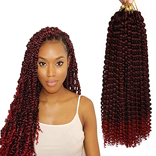 Passion Twist Hair 18inch 7Packs Water Wave Crochet Hair Ombre Braiding Hair for Women Passion Twist Crochet Hair Extensions (Black&Burgundy(1B/BUG#))