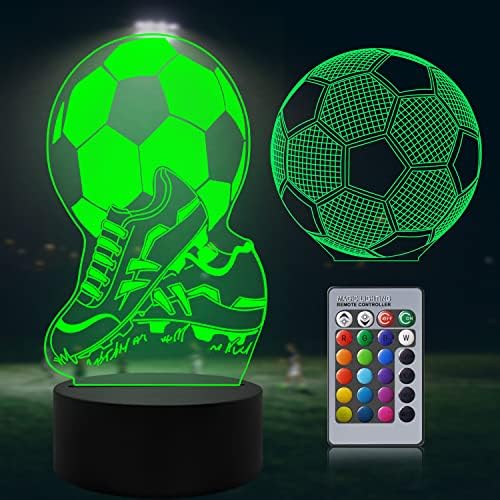 Football 3D Night Light with 16 Colors Change Remote Control3D Optical Illusion Light Football Lamp Gift for Boys Girls2 Style (2 Football)